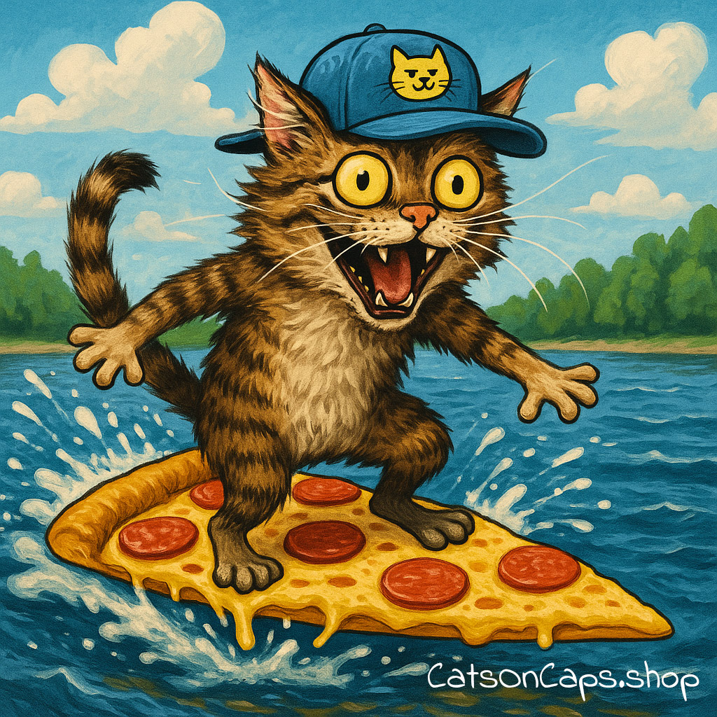Pizza-surfing cat