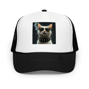 Cool Cat Trucker Hat - Black & White