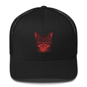 Smartass Cat Trucker Cap - Red & Black Thread on Black Hat