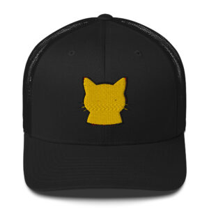 Gold Silhouette Cat Trucker Cap – Yellow & Black Thread on Black Hat